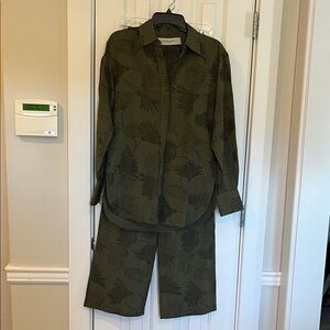 Golden Goose Boyfriend Shirt/Pant set Olive Green embroidery flower details. NWT